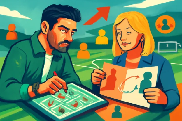 Ilustração de Palmeiras 2026 com Abel e Leila Planejando reforços e estratégias no futebol